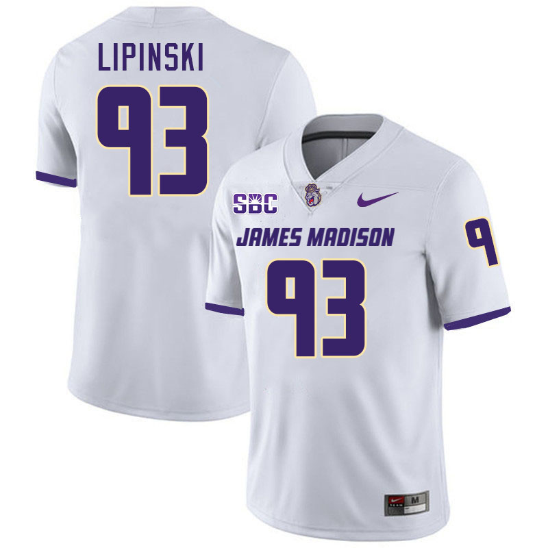 #93 Max Lipinski JMU Jersey,James Madison Dukes Football Jerseys Stitched-White